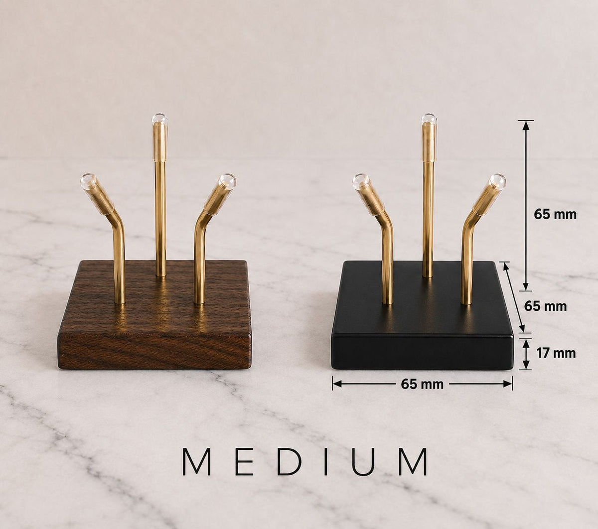 Medium Sculptural Pedestal size diagram, 65mm, in Walnut and Black finishes
