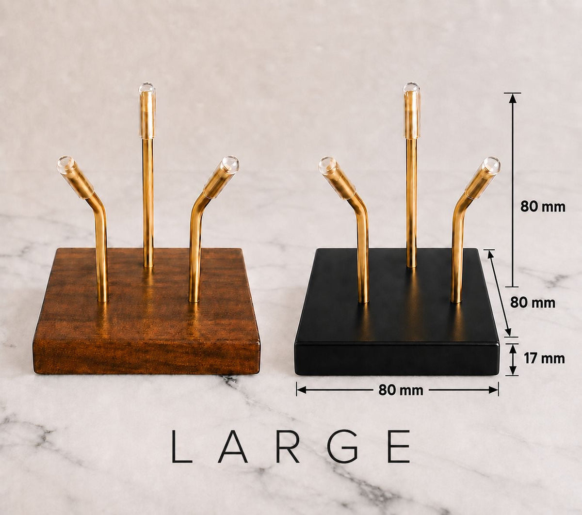 Large Sculptural Pedestal size diagram, 80mm, in Walnut and Black finishes