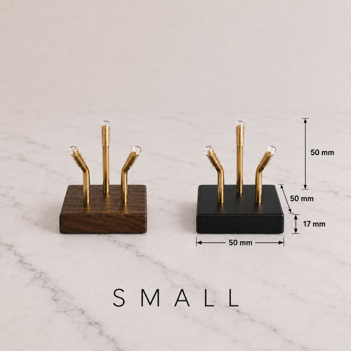 Small Sculptural Pedestal size diagram, 50mm, in Walnut and Black finishes
